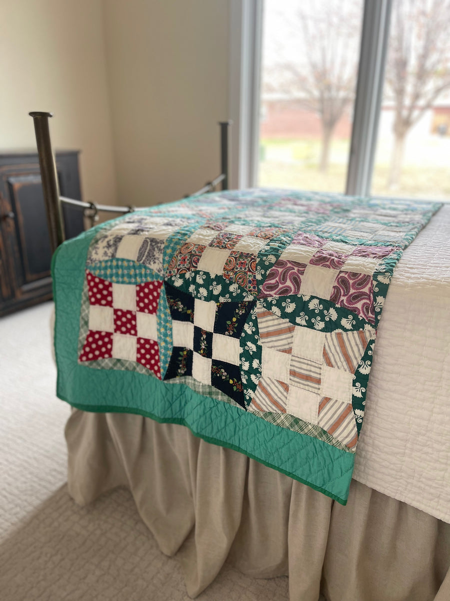 Glorified Nine Patch Vintage Quilt Throw Midland